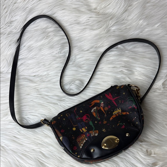 Piero Guidi Handbags - VTG Piero Guidi Black Crossbody Bag with Multicolor Print and Gold Hardware